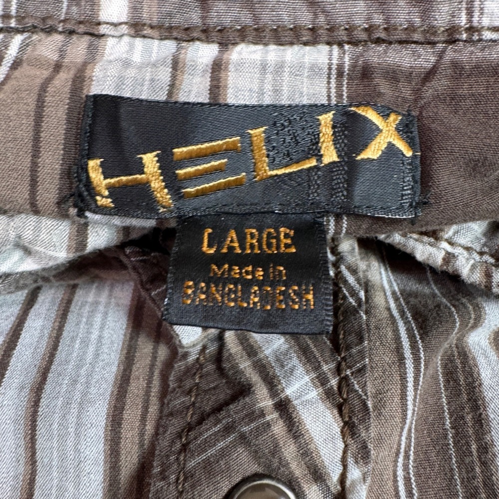Helix Mens Brown Plaid Western Pearl Snap Shirt Long Sleeve‎ Cotton Large - Picture 3 of 16
